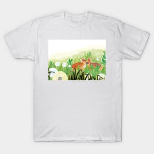 Roe Deer Fawns in Grass Illustration T-Shirt